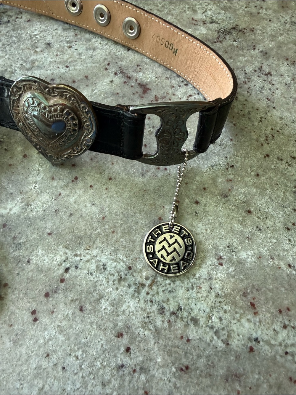 Streets Ahead Heart Chain Concho Belt Black Leather| Silver Engraved| Western - Picture 5 of 9